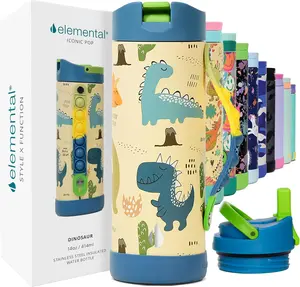 Elemental Iconic Pop Kids Water Bottle 14oz Leak-Proof Triple Insulated Pop-It Handle BPA-Free School Travel Gym Drinkware