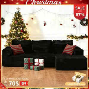 【2 Packages Shipping】105'' Cloud Sectional Couch with L-shape Chaise, Boneless Modular Sofa with Deep Seat, Modern Corduroy Couch for Living Room, No Assembly Required. asthetic decor L-Shaped Sectional Sofa