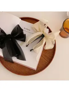 Fresh Elegant Organza Banana Hair Clip, Bow Vertical Horizontal Barrette Back Head Ponytail Hair Accessories
