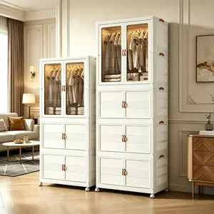 Foldable Plastic Storage Cabinet – Space Saving Wardrobe for Clothes with Closet Organizer Design for Bedroom & Home
