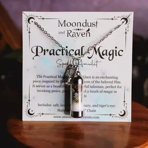 Practical Magic Spell Jar Necklace, Witchy Crystal Jewelry