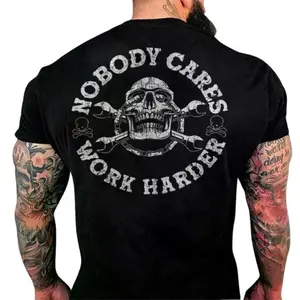 Nobody Cares Work Harder Skull T-Shirt, Sweatshirt, Hoodie, Gym & Biker Streetwear Tee for Men, Bold Graphic Style