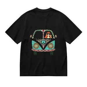 Retro Hippie Van Desert Highway T-Shirt, Bohemian Peace Sign Cotton Tee, 70s Vibe Casual Top for Men Women
