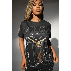 Makalia Black Rhinestone Oversized T-Shirt