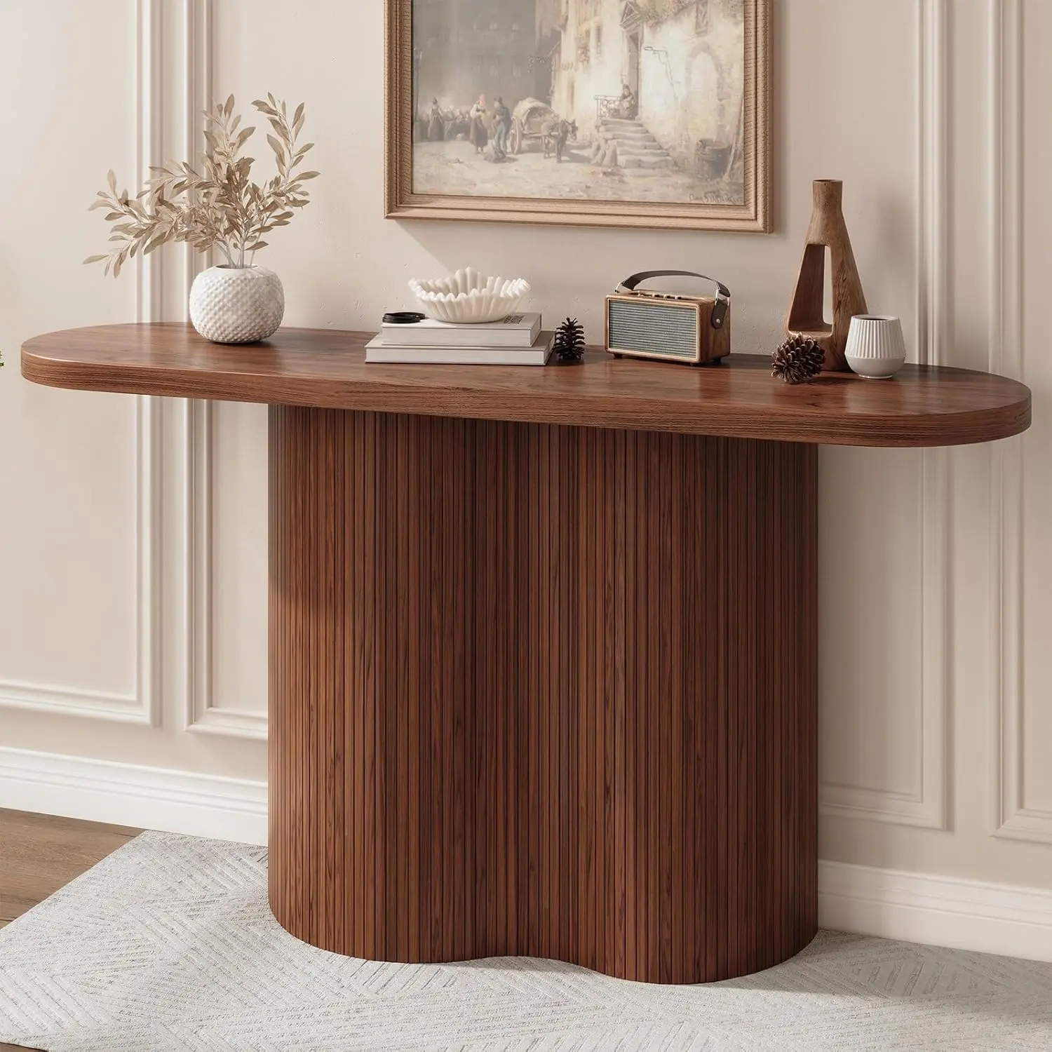 【SummerFinds】ONBRILL 55/57-Inch Fluted Entryway Table, Tambour Waterfall Design Console Table Behind Couch, Modern Wood Accent Sofa Table for Entrance, Hallway, Living Room