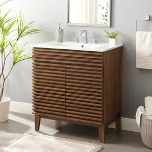 Modway Render 30" Bathroom Vanity Cabinet in Walnut White