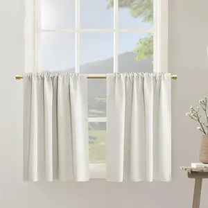 Small Tier Curtains 36 Inch Length Set 2 Panels Blackout Thermal Insulated Rod Pocket Off White Cream Short Cafe Curtain for Nursery RV Kitchen Bathroom Half Door Windows