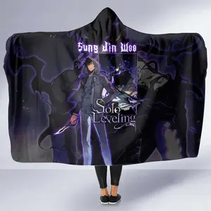Sung Jinwoo 3D Hooded Blanket, 3D Anime Solo Leveling Throw Blanket, Fleece Inside Hooded Blanket, Mother's Day Gifts