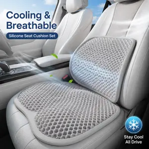 2-Piece Hexagonal Honeycomb Gel Car Lumbar Support Cushion & Cooling Seat Pad - Comfortable, Cooling & Breathable, Waterproof, Quick-Dry, Sweat-Absorbent, Kids & Office Use Car Interior Seat Cushions