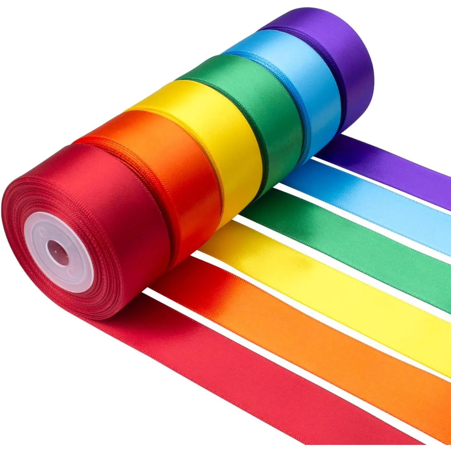 Rainbow Satin Ribbon 1 Inch Wide Colorful Ribbon Bulk Ribbon Rolls Assorted Solid Color Double Faced Satin Ribbon for Crafts  Wrapping Wedding Flower Bouquet Invitation Hair Bows - 60Yds