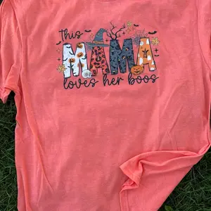 Mama Loves Her Boos T-Shirt Casual Top with Halloween Design for Women Featuring Fun Boo Graphic Womenswear Tshirt Crewneck Trendy Tee