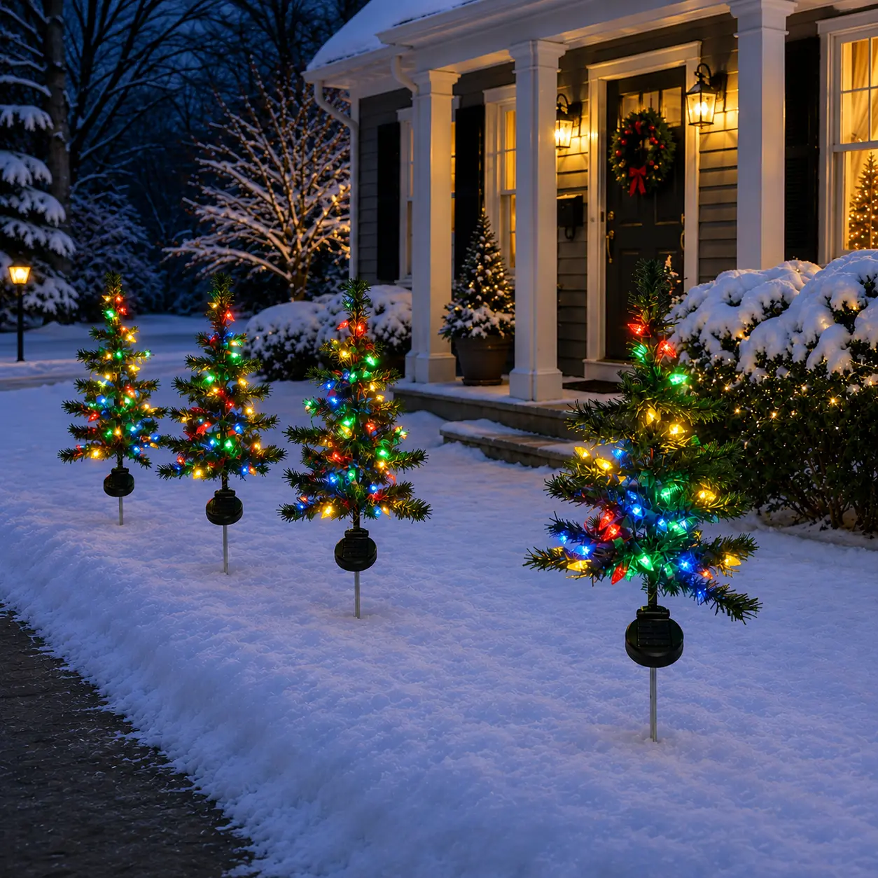 Solar Outdoor Lights, 4-Pack 27.6-Inch Pre-Lit Strawberry-Shaped Multicolor LED Christmas Tree Pathway Decor for Yard, Garden