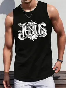 Men's Jesus Gothic Graphic Tank Top - Sleeveless Christian Faith Shirt, Breathable Muscle Tee For Workout & Casual Wear, Perfect Gift For Religious Believers, Church & Bible Study Apparel, Sleeveless Tank Tops