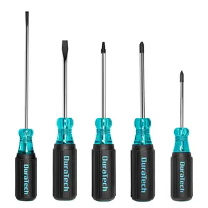 #fathersdaygift DURATECH 5 PCS S2 Steel Screwdriver Set, Professional Screwdrivers with Non-Slip Grip & Marked Specifications, 2 Phillips 2 Flathead and 1 Square Head Screw Driver, for Home and Industrial Use