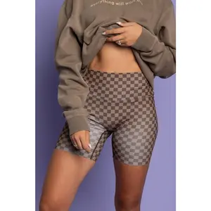 WKND Checkered Biker Shorts - Tan