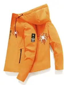 New Couple Windbreaker Jacket Spider Web Print, All-Weather Outdoor Hiking Coat, Fitted Casual Outerwear for Men and Women