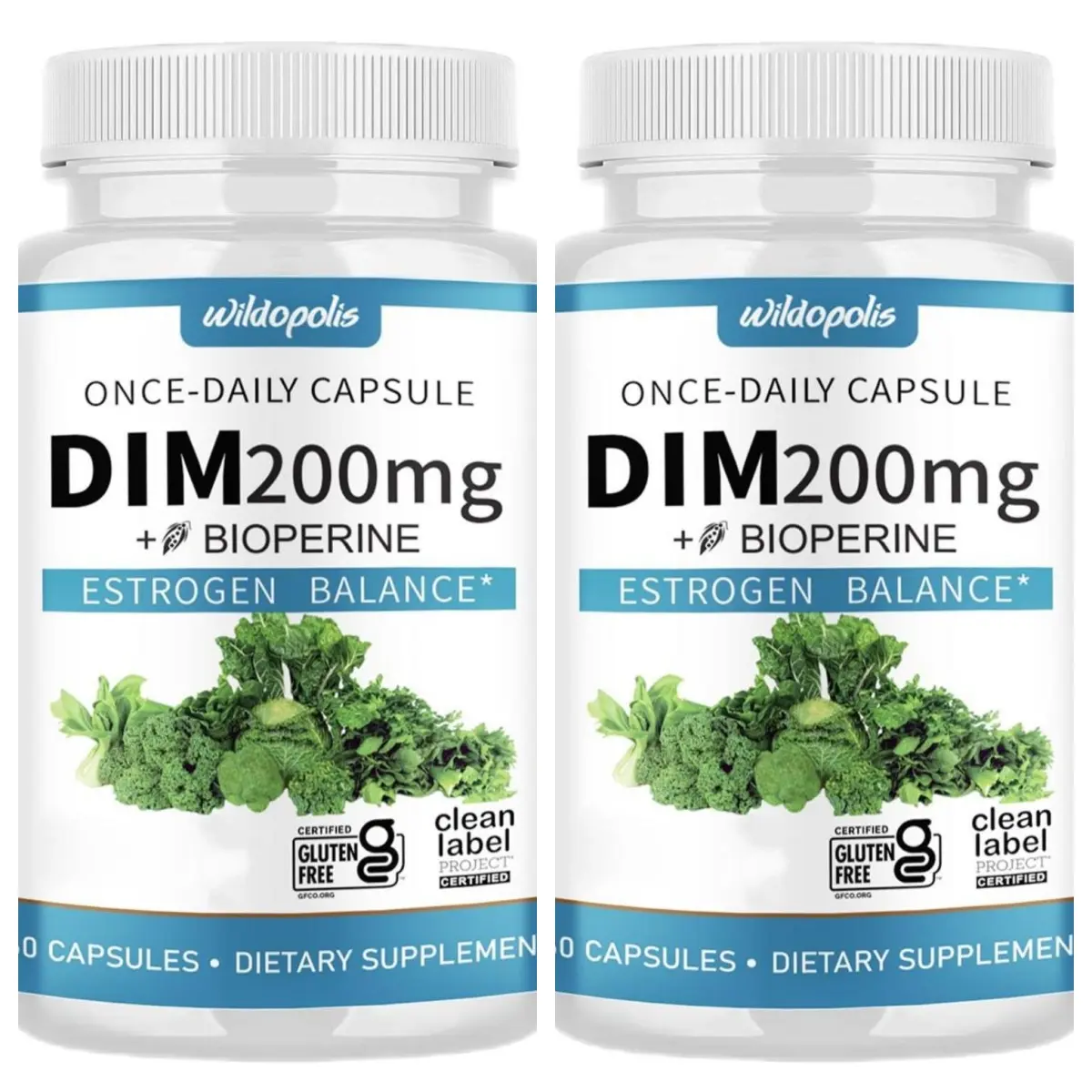 Wildopolis DIM Supplement 200mg - with BioPerine for Hormone Balance, Hormonal Acne, Menopause & Daily Support  | Antioxidant-Rich Dietary