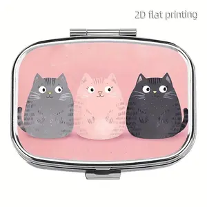 Lovely Cats Pill Box, 2 Compartment Medicine Pill Case, Medical Organizer, Portable Pill Box for Pocket or Purse, Vitamin Organizer, Decorative Metal Organizer, Unique Gift