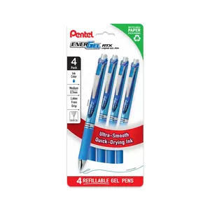 Pentel EnerGel RTX Liquid Gel Pen, Needle Tip, Medium (0.7mm), 4-Pk