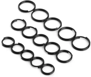 FEGVE Titanium Key Rings Split Rings, Small Keyrings, Jump Rings for Necklaces, Keys, Jewelry Attachment - 15pcs Mix 10/12/14mm (Black)