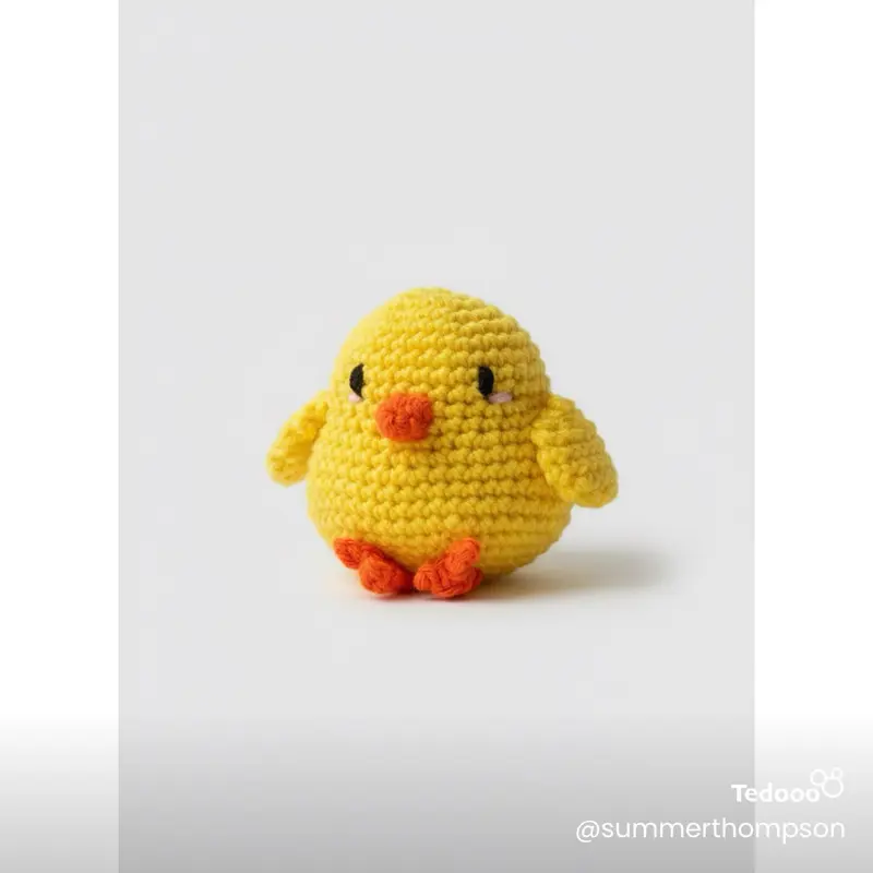 Crocheted Cute Chicken Plushie - Adorable Yellow Crochet Toy with Orange Beak and Feet
