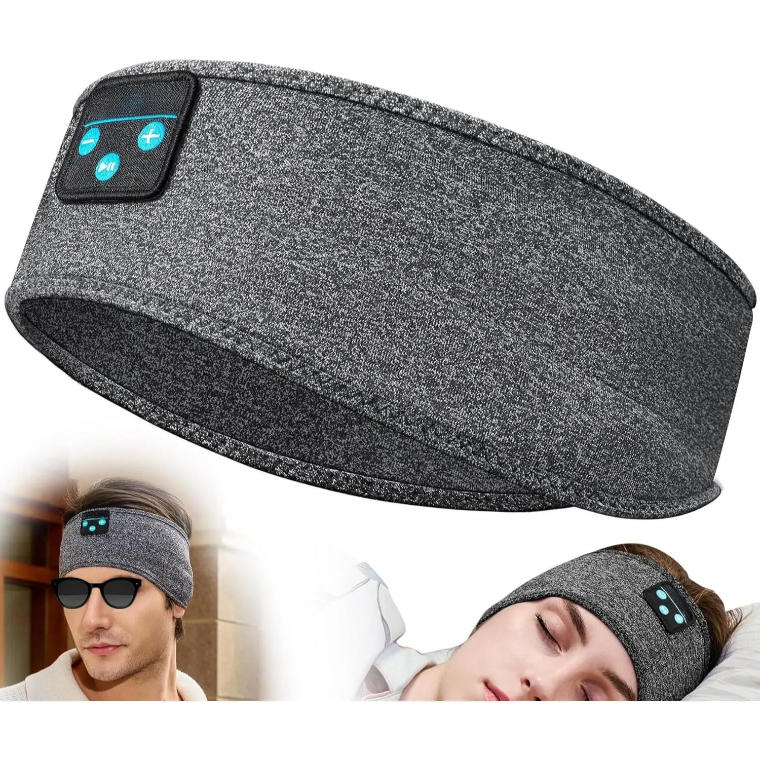 SQ-HPS005 Wireless Bluetooth Sleeping Headband Headphones - Soft, Portable, USB-Chargeable On-Ear Digital Audio Headset with Built-in Speakers, Stereo Audio, ASMR for Meditation, Nap (Darkgray)