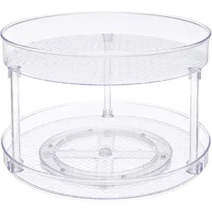2 Tier Lazy Susan Turntable Organizer for Condiments, 12" Diameter, Clear