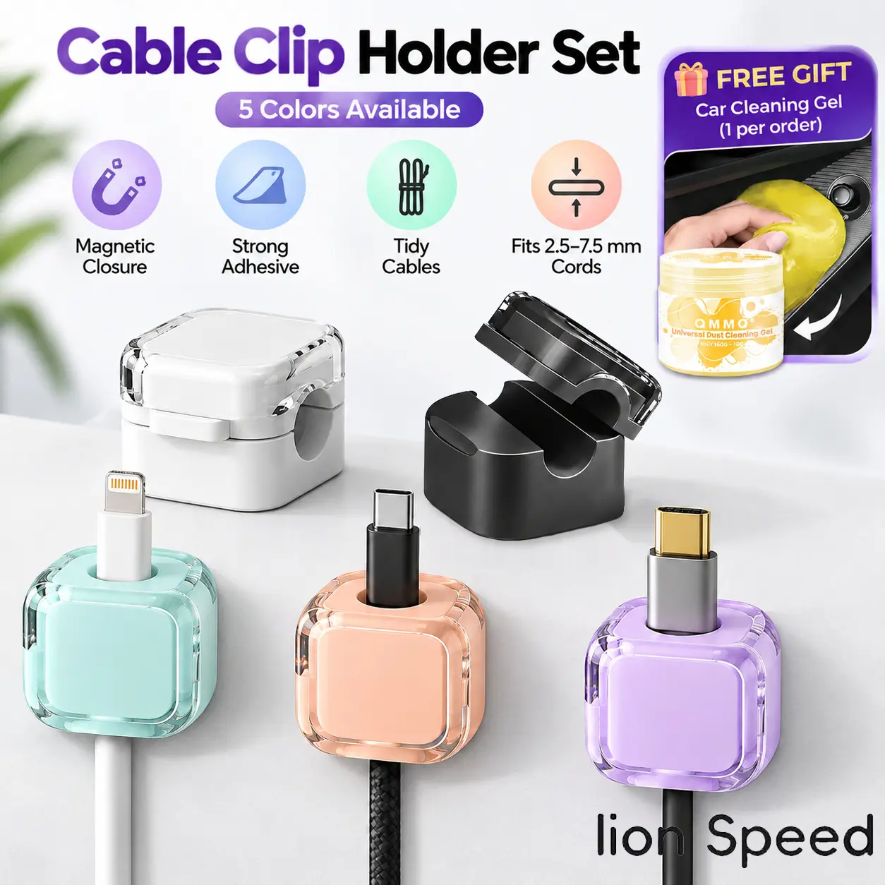6-Pack Upgraded Cable Organizers for Cords, Self-Adhesive Office Accessories for Charging Cables, Desk & Wall Management Holders