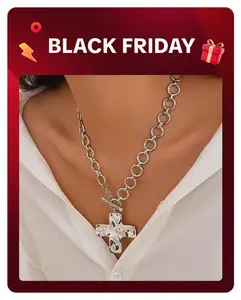 Tewiky Gold Chunky Cross Necklace for Women Statement Cross Pendant Necklace Layered Hammered Bold Cross Necklace Vintage Toggle Clasp Necklace BlackFriday Jewelry