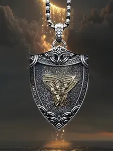 Celtic Viking Shield Large Pendant Necklace, Unisex Punk Solid Charm, Unique Fashion Jewelry, Hip Hop Trend Gift for Boyfriend