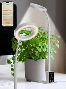GLOWRIUM Smart LED Grow Lights for indoor plants, Grow Lamp with 8W Full Spectrum 4000K, Bluetooth App Control, 10-Level Dimming, Gooseneck, Height Adjustable 16"-23", Auto Timer, Watering Reminder
