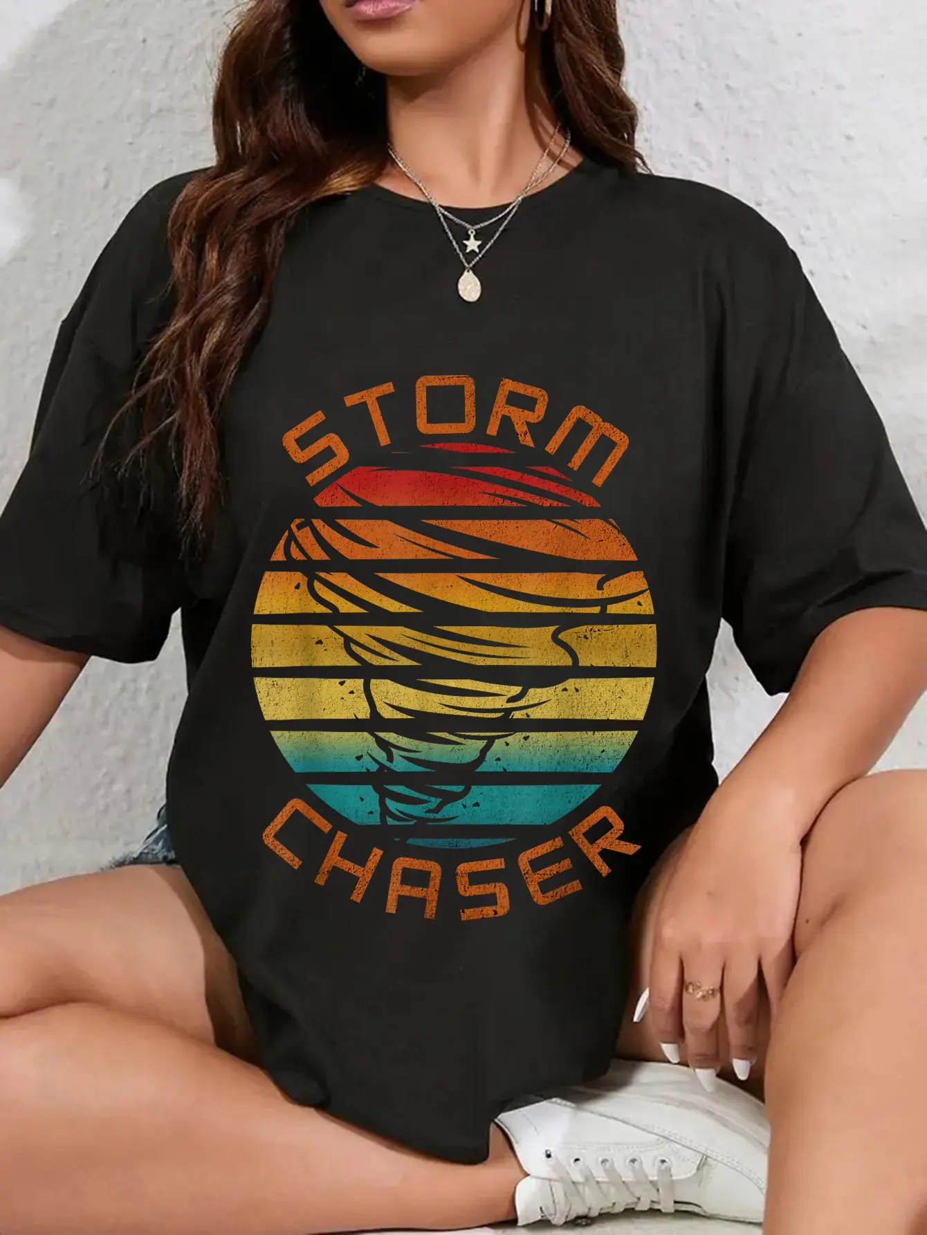 Storm Chaser Graphic T-Shirt, Funny 100% Cotton Round Neck Streetwear Top for Everyday Wear, Tornado Meteorology Gift, Women, Casual, Tshirt, Playful Theme, Vintage