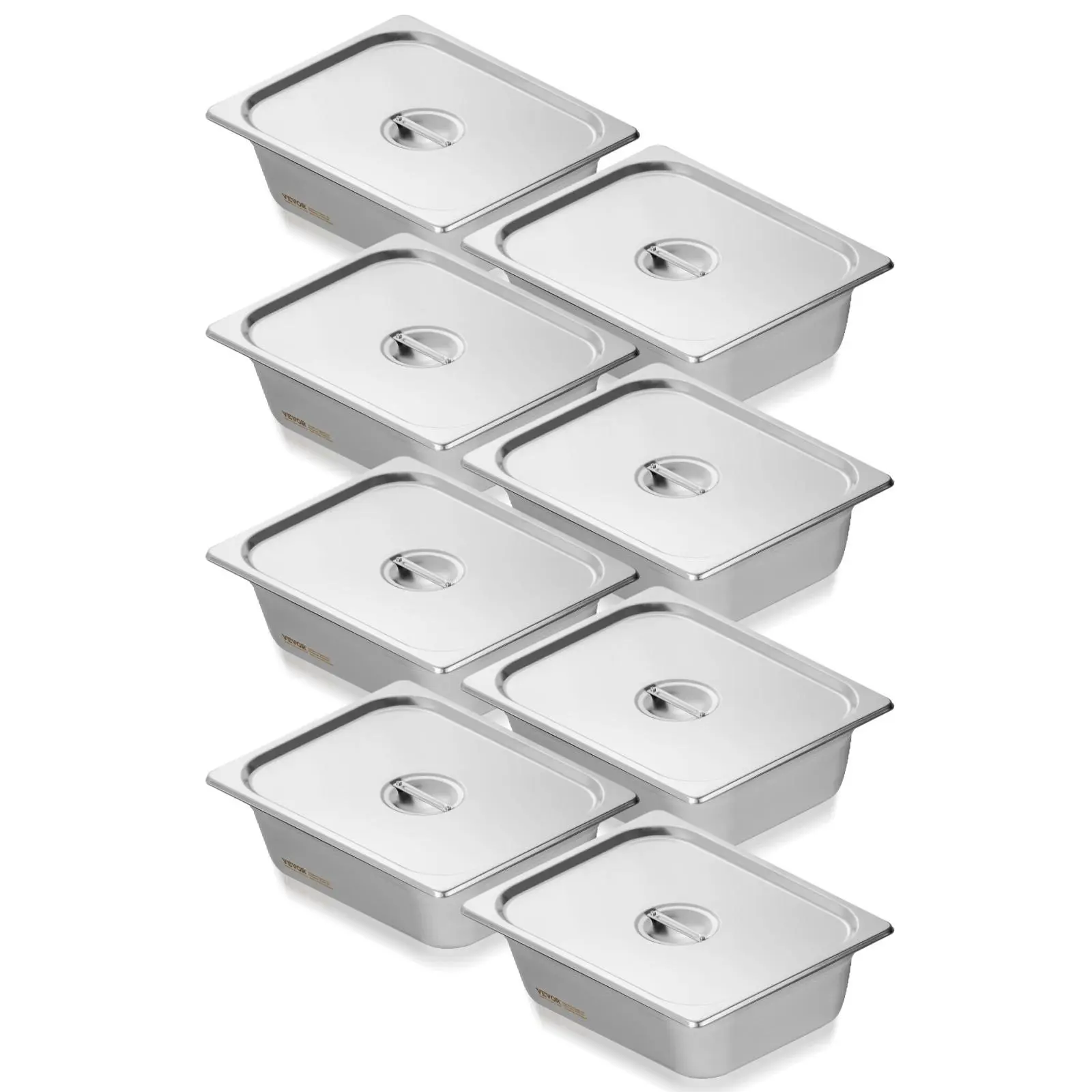VEVOR 8 Pack Hotel Pans,  1/2 Size Anti-Jam Steam Pan with Lid, 0.8mm Thick Stainless Steel Steam Table Pan, 4-Inch Deep Commercial Table Pan, Catering Storage Food Pan, for Industrial & Scientific