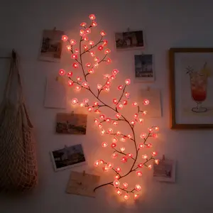 96-LED Cherry Blossom Vine String Lights, USB-Powered with Remote Control Cherry Blossom Vine Decorative Lights with 8 Lighting Modes Ideal for Wall Decor, Room Decor, Patio/Porch Decor Perfect for Valentine's Day, Easter Fairy Lights