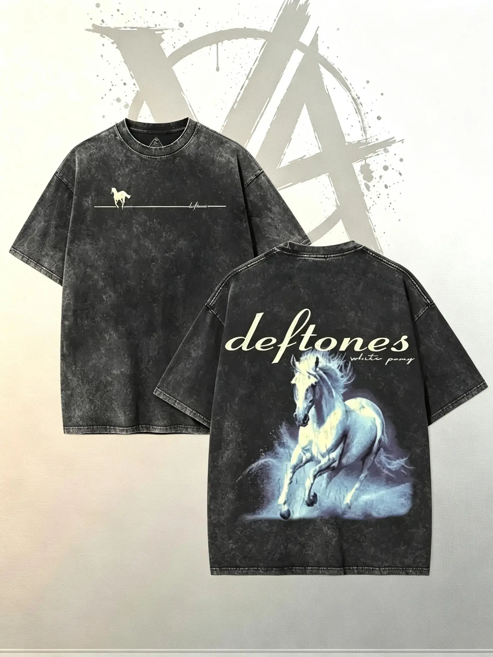 [AVT]men's retro deftones Pony logo T-Shirt-A washed,thick cotton short-sleeve T-shirt with a simple yet fun design; unisex alternative metal/grunge round-neck T-shirt,metal rock tee check,iconic music note,rap lover gift,double apparel enthusiast  merch