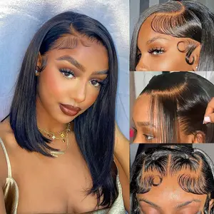 Bob Wig Human Hair 13x4 Lace Front Wigs Human Hair Short Straight Frontal Bob Wig 180% Density Pre Plucked HD Straight Wigs Human Hair With Baby Hairs for Black Women