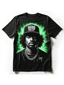 T-Shirt Grayscale Portrait With Halo - Black Polyester - High-Quality Screen Print