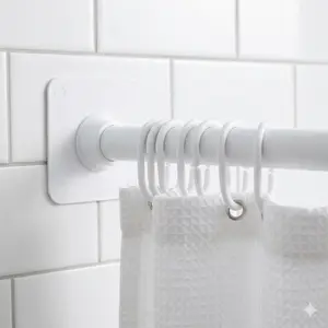 No-Drill Curtain Rod Adjustable Tension Shower Rod, Strong Adhesive Mount Brackets, Sliding Track Clamp for Door Frame, Bathroom Closet Wall-Mount Tension Pole, No Hole Fixing for Blinds Drapes, Adjustable Curtain Rods