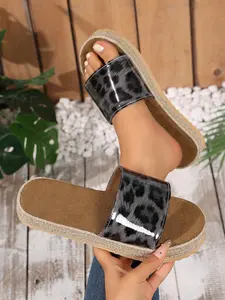 Trendy Leopard Print Woven Straw Sandals, Thick Sole Summer Slippers, Multiple Colors Available, Comfortable Beach Shoes