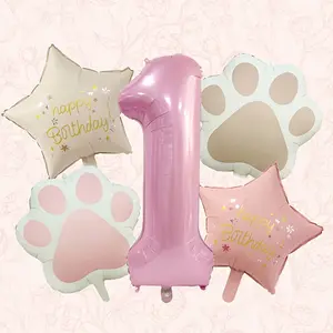 Pet Birthday Balloon Set, Includes Numbered Balloons, Paw Print Design & Hearts, Ideal for Dog Cat Birthdays Party, Perfect Gift for Pet Owners