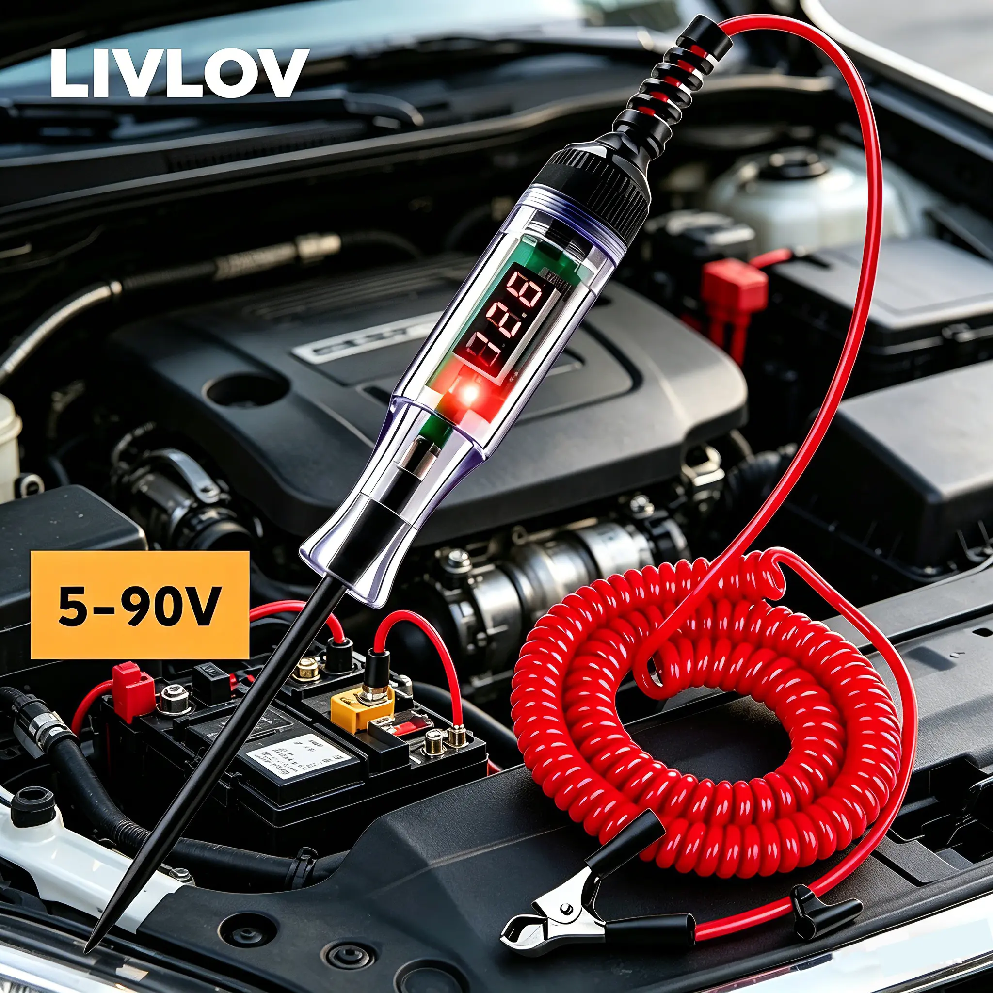 Led Car Circuit Tester - 5-90V Test Tool with Light & Hard Steel Probe, Car Circuit Low Dc Voltage Tester, Professional Car Inspection Tool