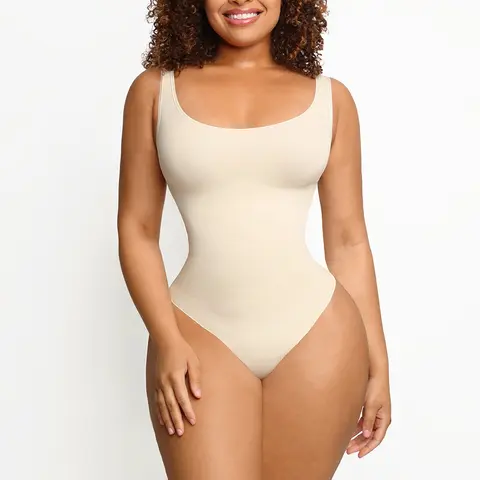 FeelinGirl Bodysuits for Women Tummy Control Shapewear Seamless Scoop Neck Thong Bodysuit Shaper Tank Jumpsuit Fashion Fabric  Comfortable