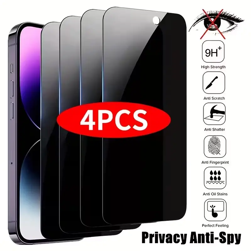 8-Piece Smartphone Screen & Camera Lens Protection Accessories Set for iPhone 16/15/14/13/12/11 Pro Max Plus, Full-Coverage, Scratch-Resistant, Privacy-Focused