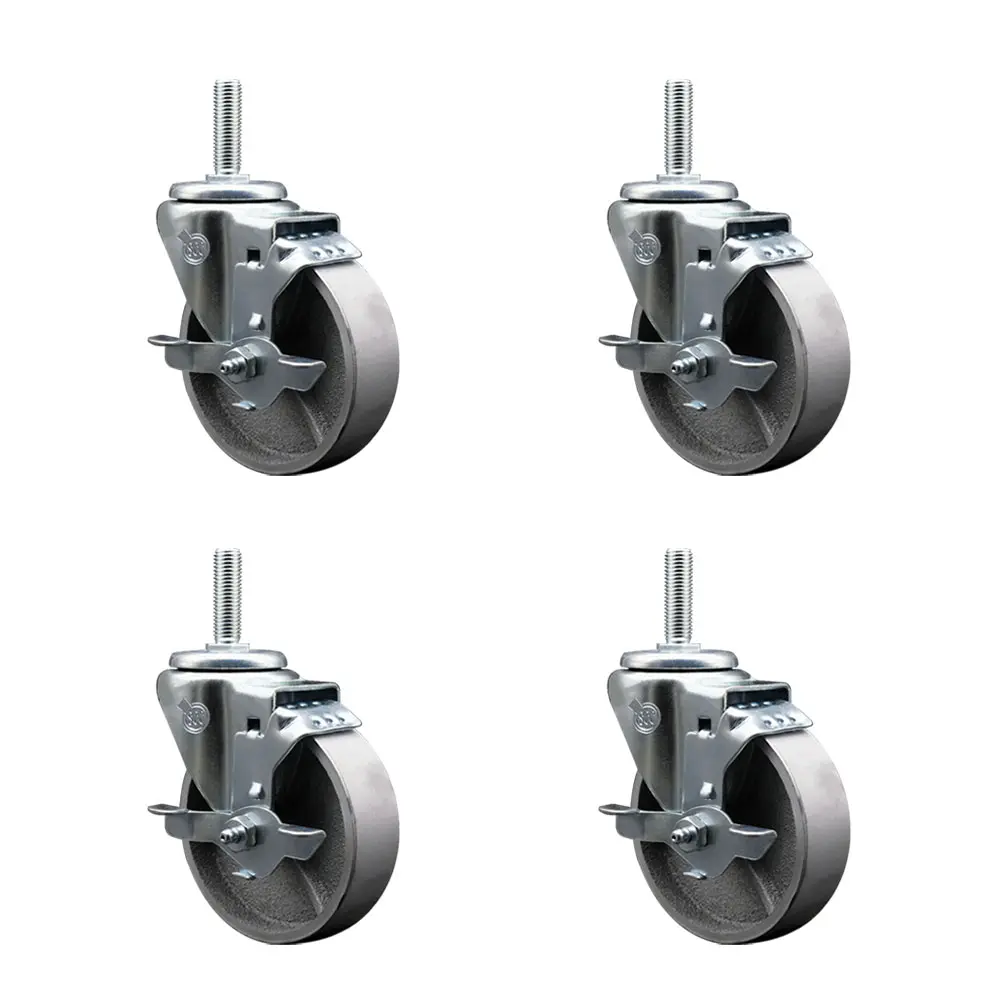 Service Caster SCC-TS20S414-SSS-TLB-34212-4 Semi Steel Cast Iron Swivel Threaded Stem Caster with 4 x 1.25 in. Silver Wheels & 0.75 in. Stems - Set of 4