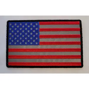 Reflective American USA Flag Iron on Sew on Patch (5.0 X 3.0 Inch USF1)