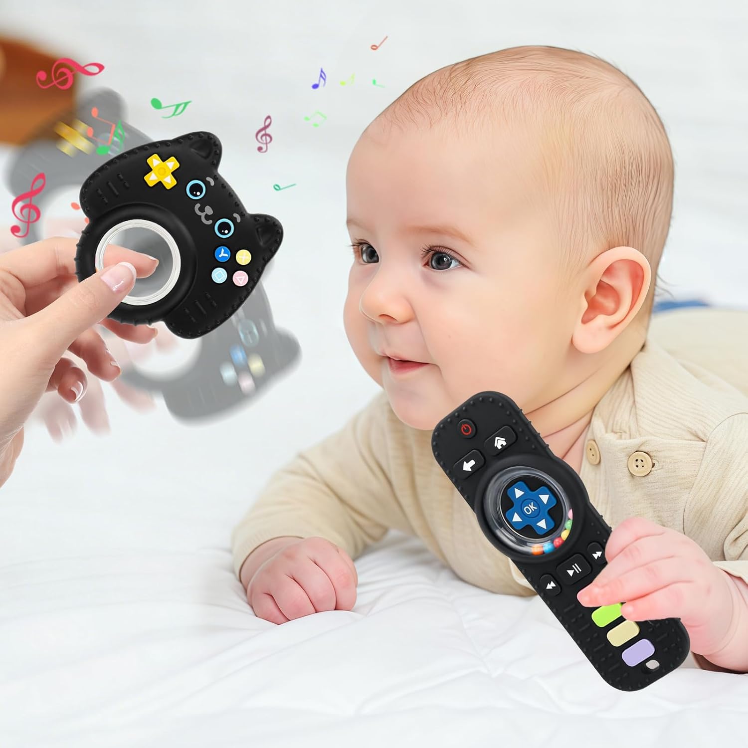 2 Pack Baby Teething Toys for Babies 3-6 Months, Silicone TV Remote Teether for Infants 6-12 12-24 Months, Sensory Chew Toys for Boys & Girls, BPA Free Teething Relief