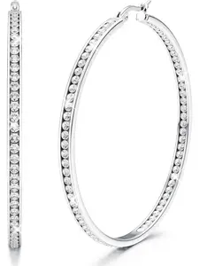 Hoop Earrings for Women Girls Hypoallergenic 316L Stainless Steel 40/50mm Hoops Sparkly Cubic Zirconia, Shining Earrings, Gold/Rose Gold/Silver Hypoallergenic Post Earrings