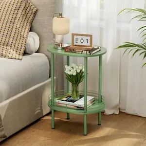 Small Modern Oval Side Table with Storage,2-Tier Side Tables Living Room,Sturdy Nightstand for Small Space - Living Room, Bedroom, Bathroom,  (1PC,Green)
