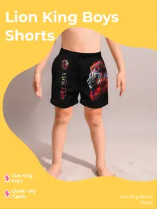 Boys Lion King Printed Vibrant Printing Beach Shorts, Quick-Dry Breathable Street Style Casual Loose Fit Five-Quarter Pants, All over Print