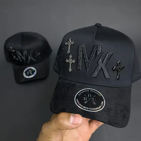 Mexico Black Angel Rhinestone Metal Crosses Hats